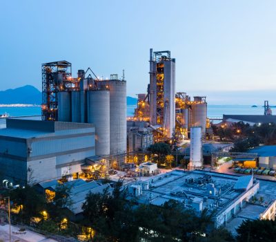 Cement factory exposed in the night